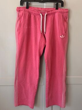 Adidas Originals Pink Washed Trefoil Wide Leg Sweatpants Y2K Zip Pockets Size M